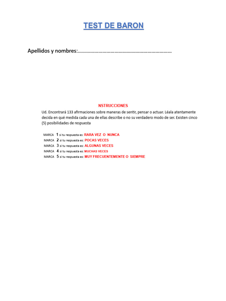 Test de Baron | PDF | Las emociones | Conceptos psicologicos