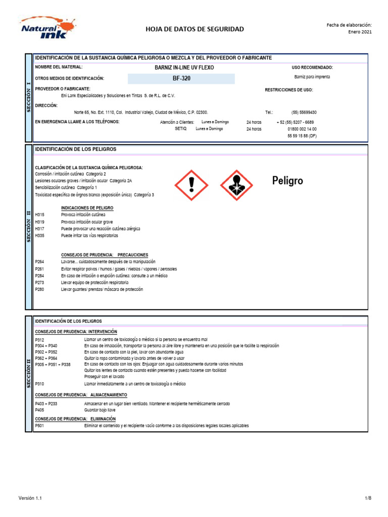 BF-320 - MSDS | PDF | Agua | Residuos