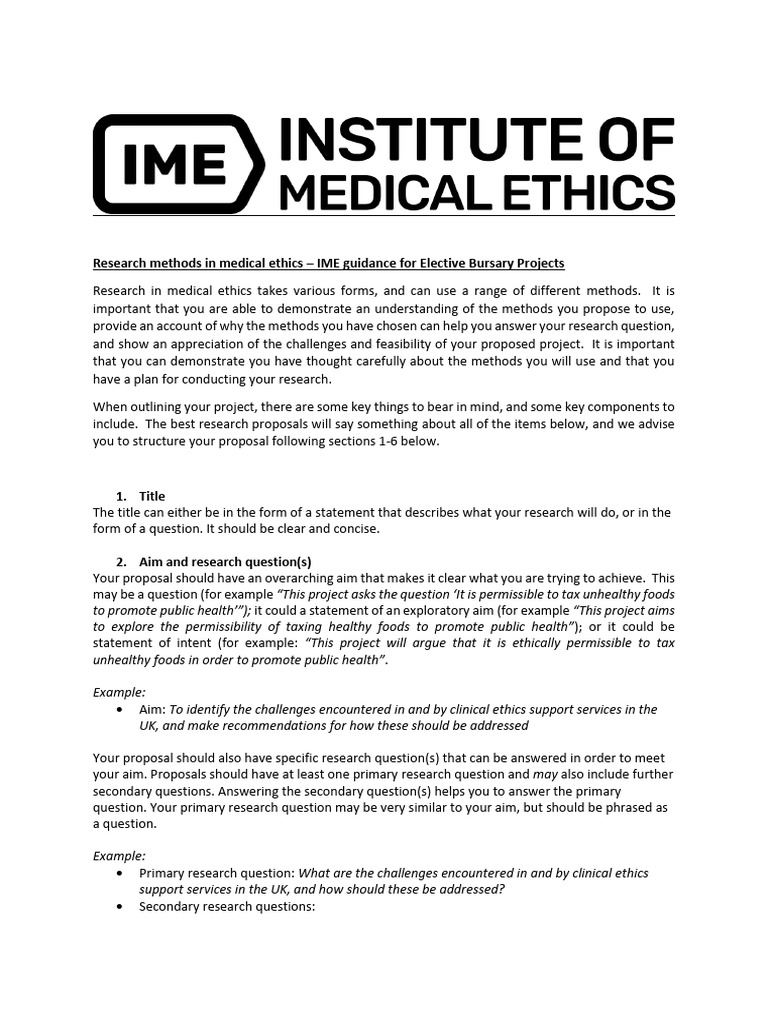 Research Methods in Medical Ethics IME Guidance For Elective Bursary ...