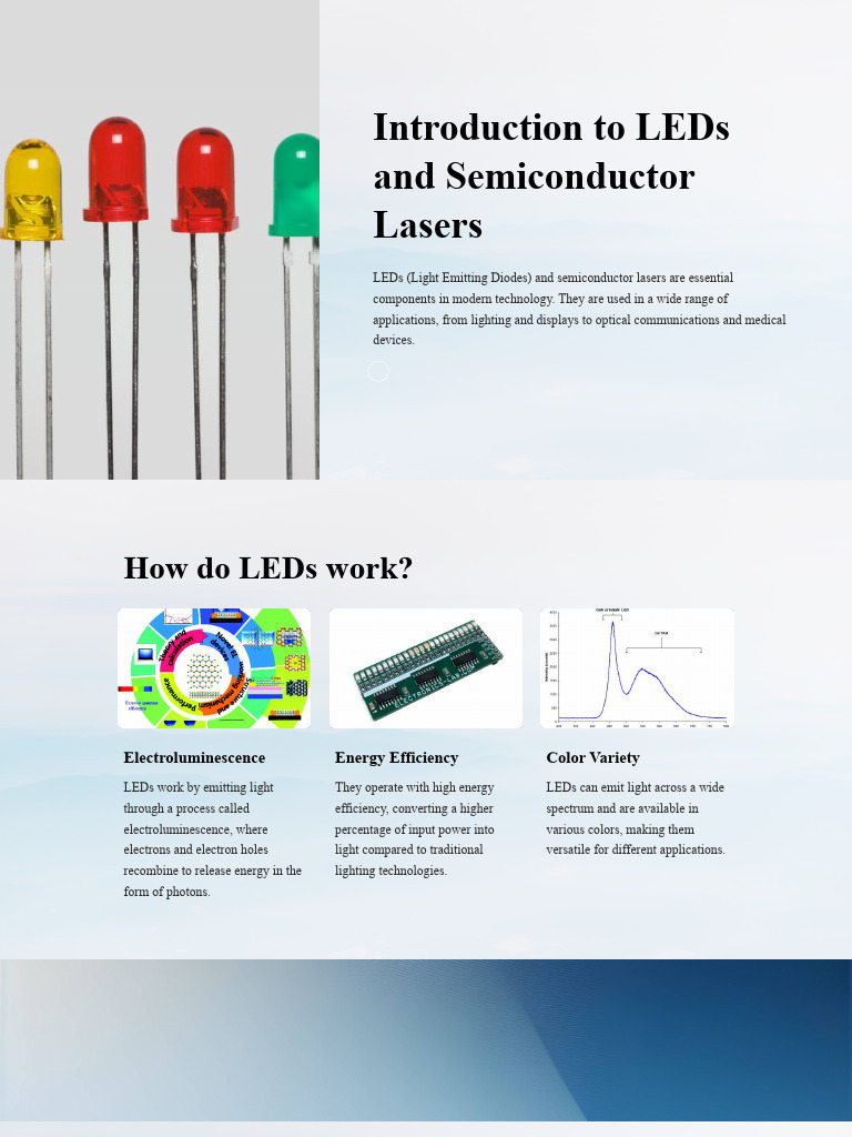 LEDs and Semiconductor Lasers Overview | PDF | Light Emitting Diode | Laser