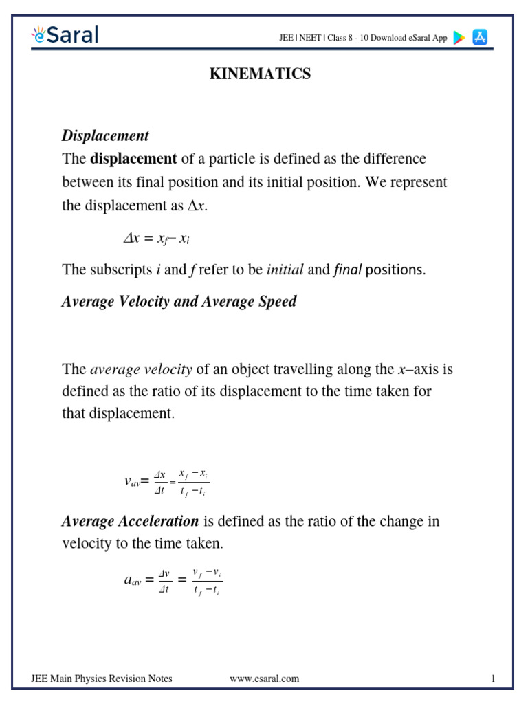 Kinematics Notes for JEE and NEET | PDF | Acceleration | Euclidean Vector