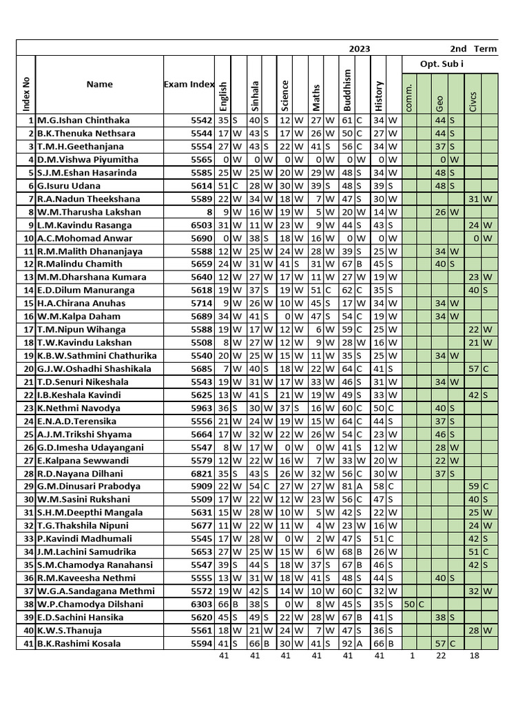 Grade 11 B Mark Sheet - 2nd Term | PDF
