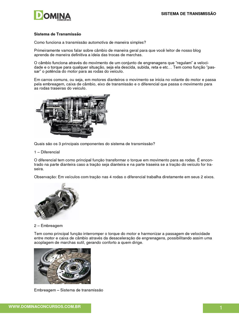 Funcionamento do Sistema de Transmissão | PDF | Câmbio manual ...