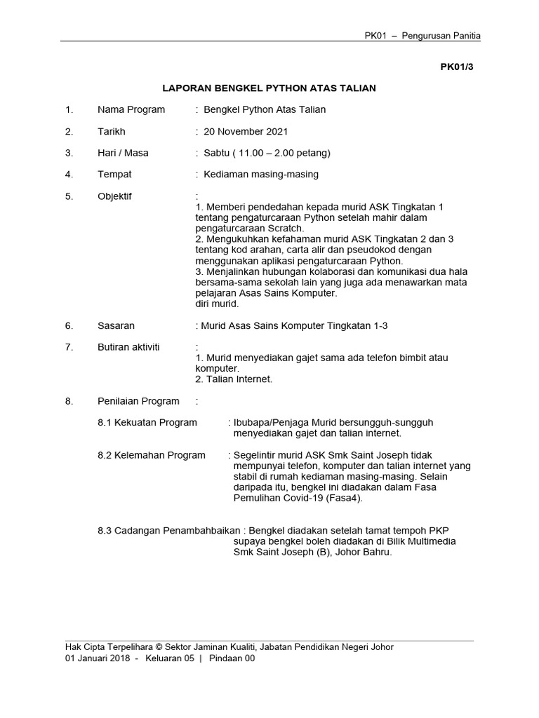 Bengkel Python Atas Talian untuk Murid | PDF