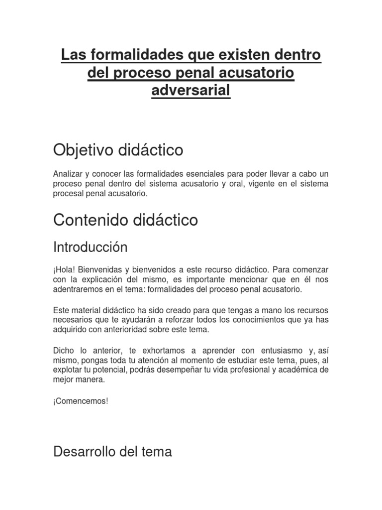 Las Formalidades Que Existen Dentro Del Proceso Penal Acusatorio ...