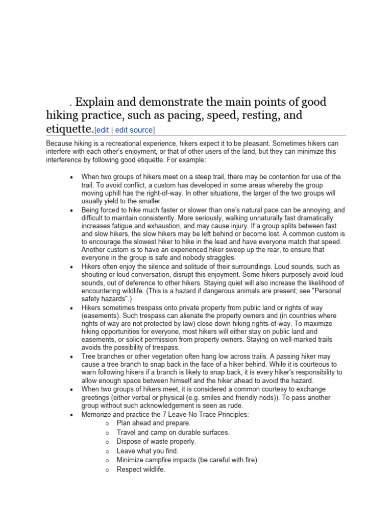Explain and demonstrate the main points of good hiking practice pdf