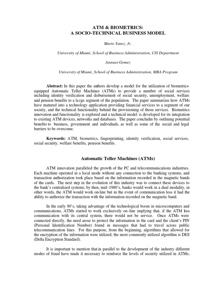 Atm & Biometrics: A Socio-Technical Business Model | PDF | Biometrics ...