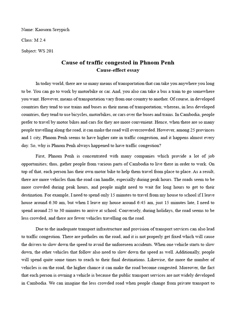 Causes of Traffic Congestion in Phnom Penh | PDF | Traffic | Transport