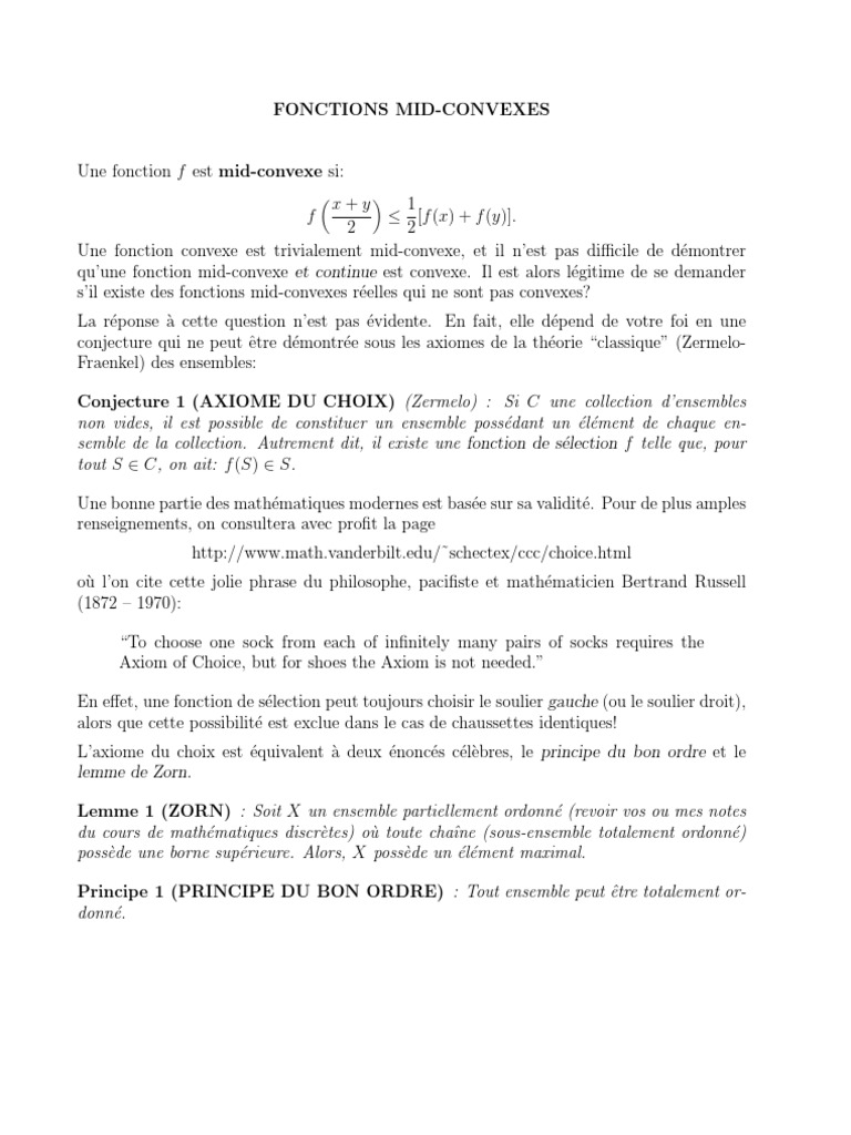 Fonctions MidConvexes et Axiome du Choix PDF Ensemble convexe — free download