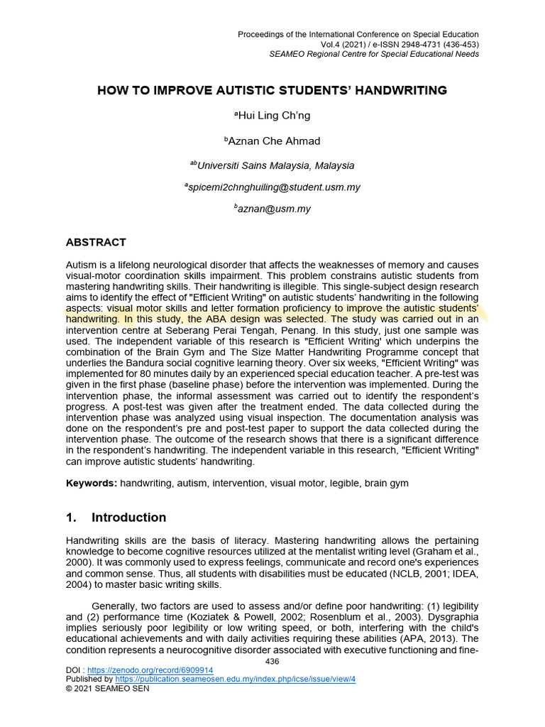 Enhancing Handwriting for Autistic Students | PDF | Autism Spectrum ...