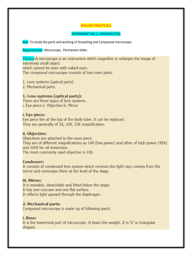 9BIOLOGY PRACTICALS-microscope | PDF | Microscope | Eye