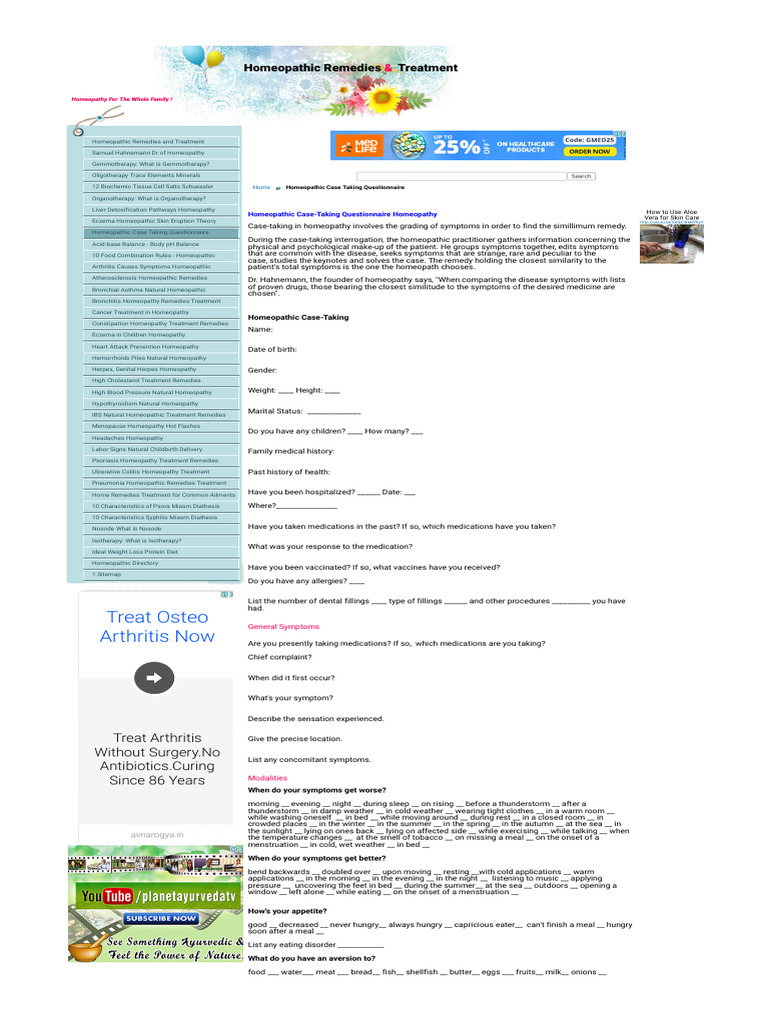 Homeopathic-Case-Taking-Questionnaire-Homeopathy | PDF | Homeopathy | Foods