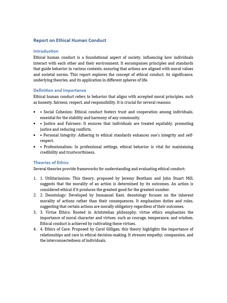 Ethical Human Conduct Report | PDF | Morality | Virtue Ethics