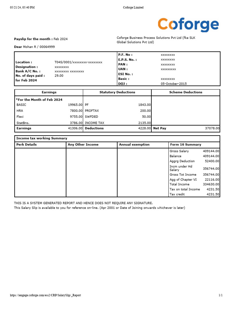 Feb 2024 Payslip PDF Money Economies