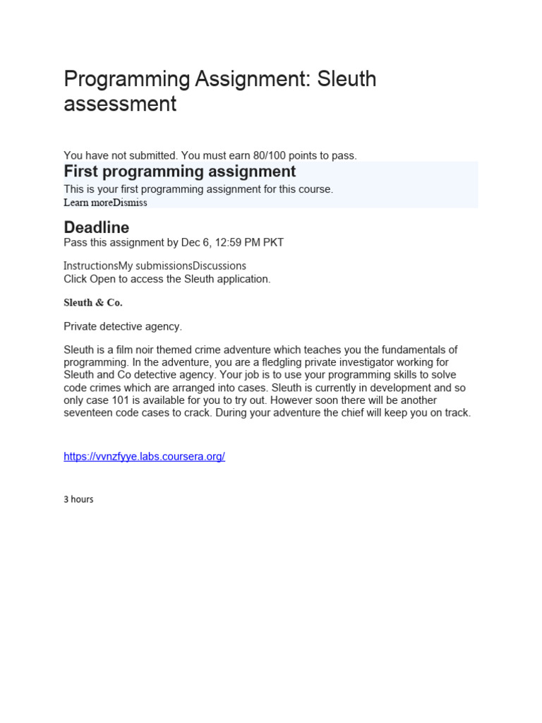 Sleuth Programming Assignment Overview | PDF