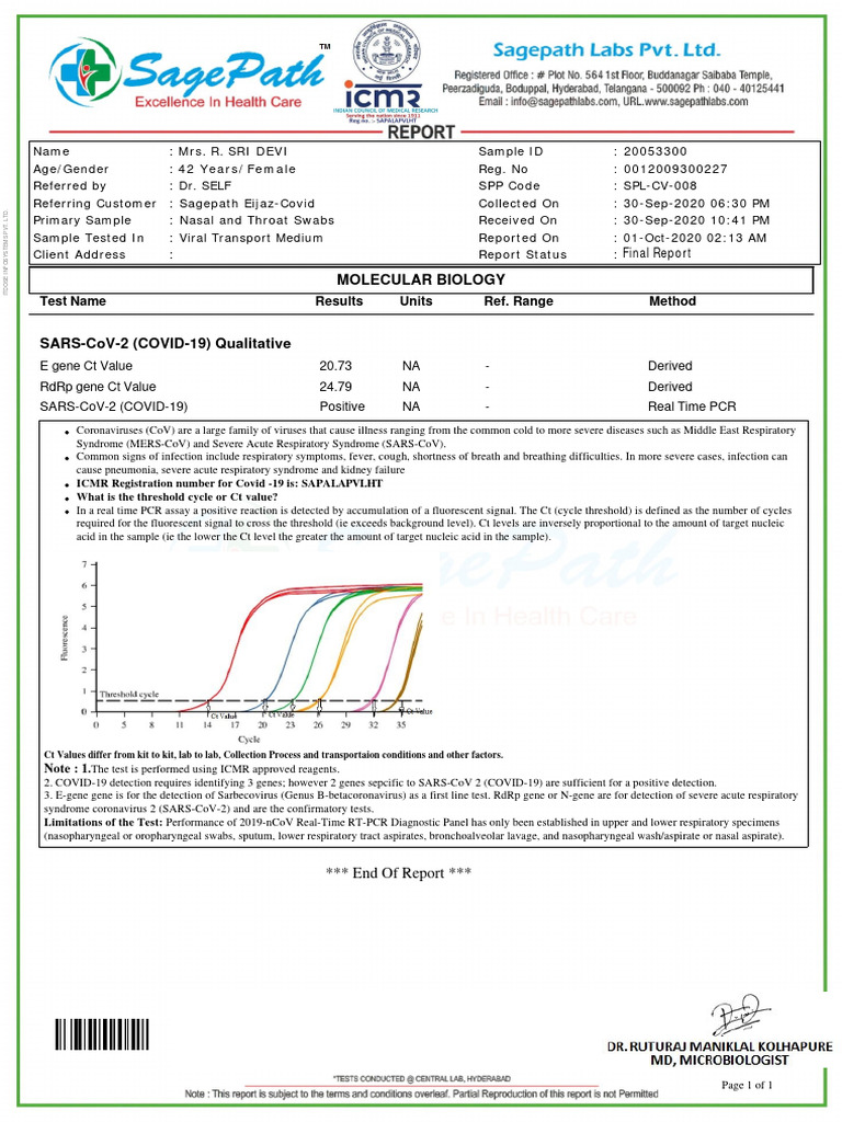 SARS-CoV-2 COVID-19 PCR Test Results | PDF | Real Time Polymerase Chain ...