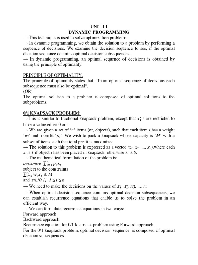 UNIT-III Part-1 | PDF | Dynamic Programming | Time Complexity