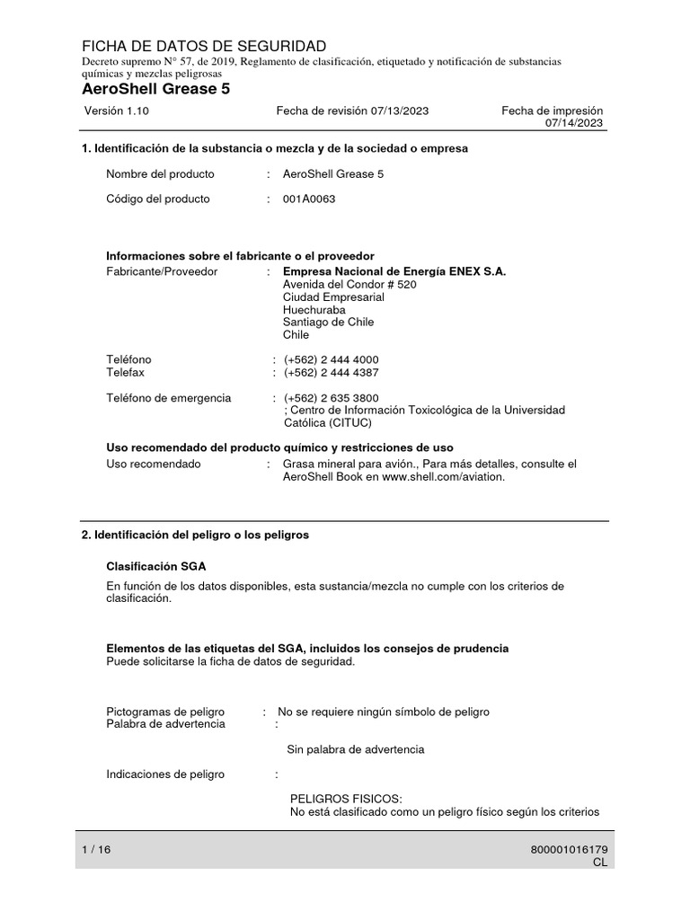 Ficha de Seguridad AeroShell Grease 5 | PDF | Agua | Suelo