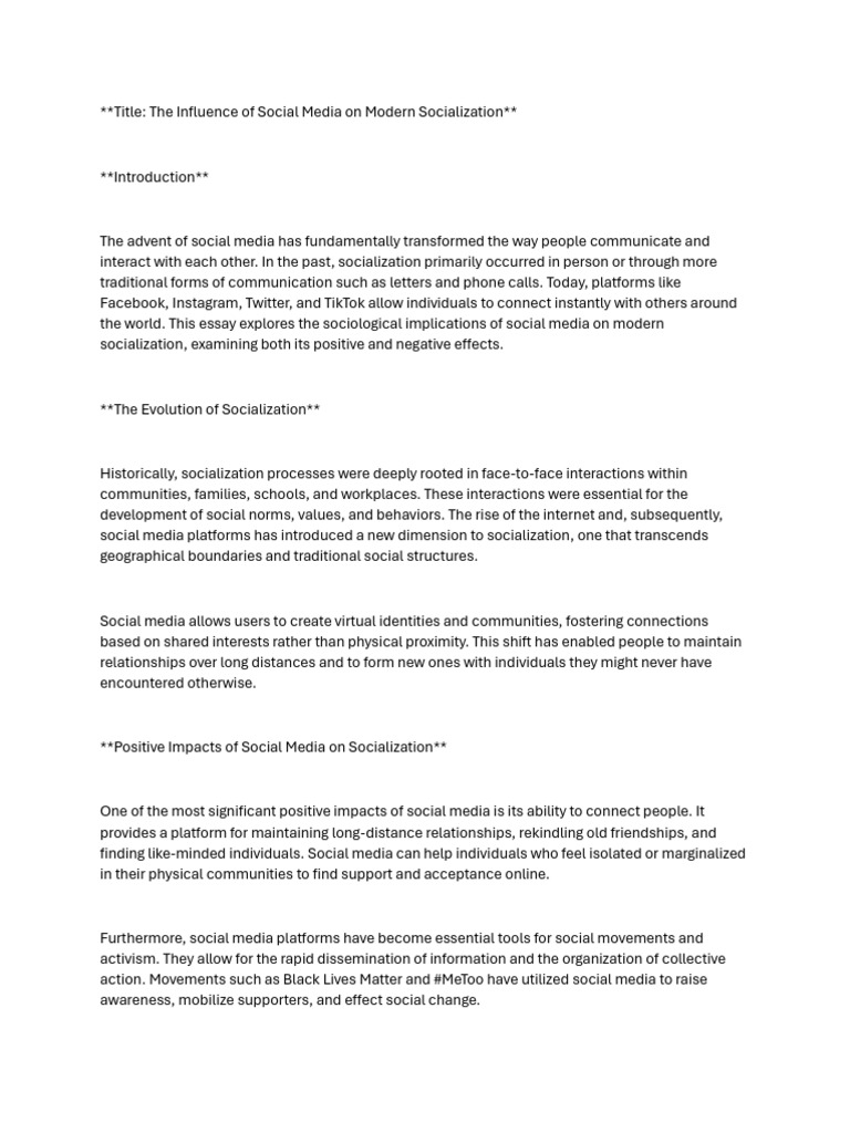 Social Media's Impact on Socialization | PDF | Social Media | Popular ...