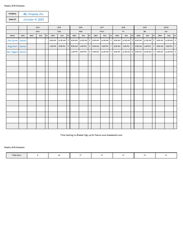 Shift weekly template breeze clock pdf