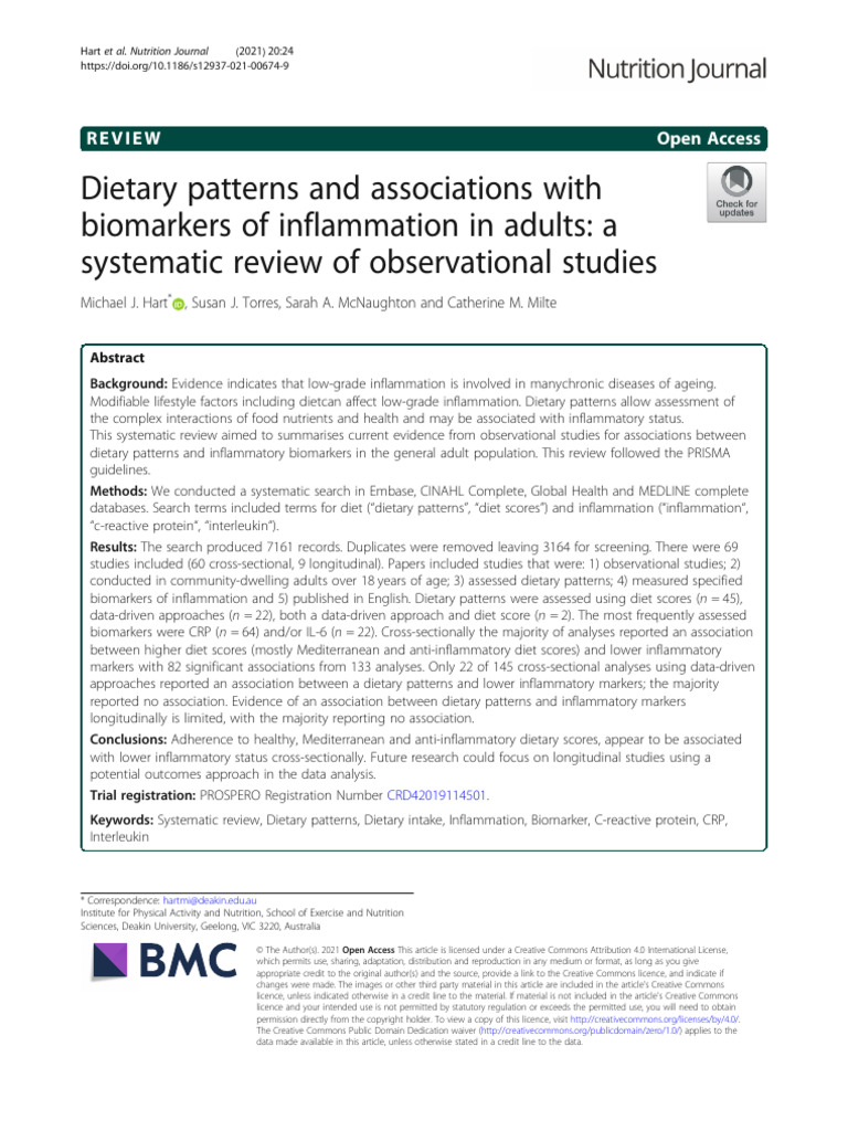 Dietary Patterns and Associations With Biomarkers of Inflammation in ...