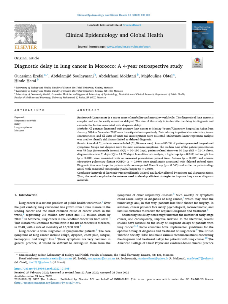 Lung Cancer Diagnosis Delays in Morocco | PDF | Respiratory Diseases ...