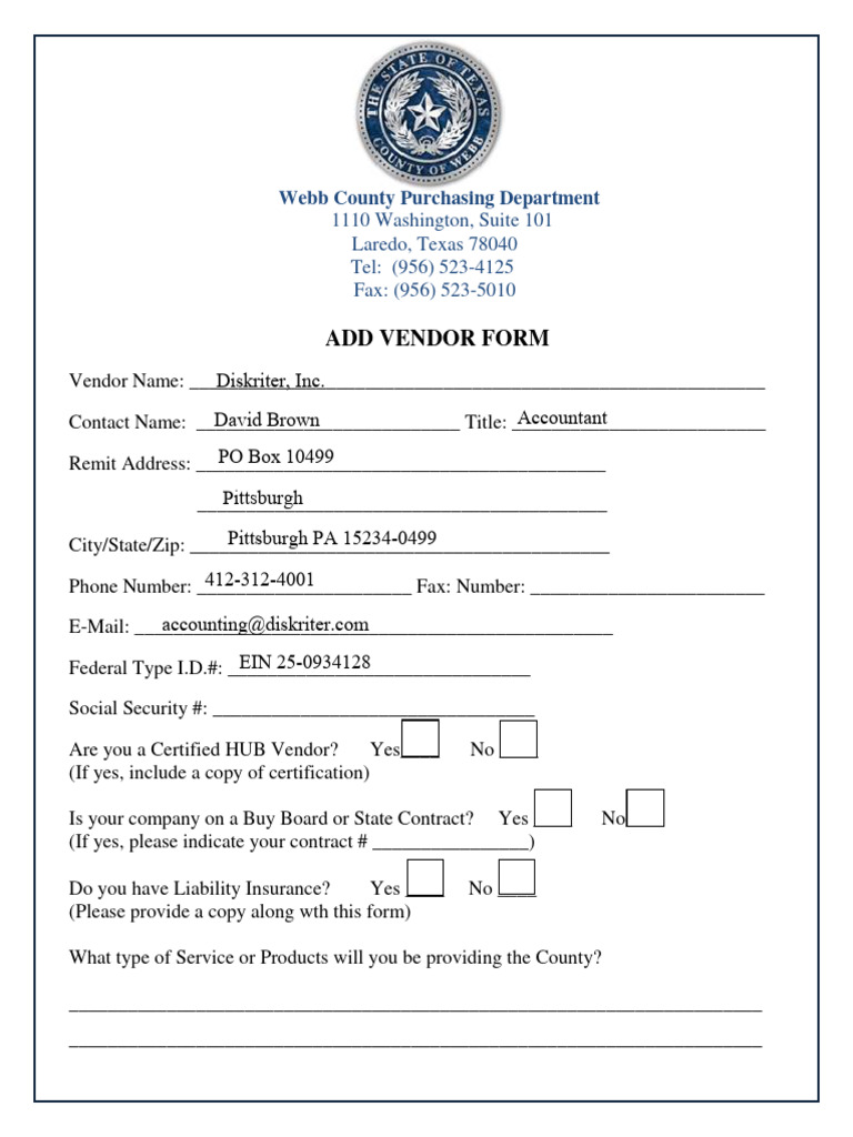Webb County Vendor Registration Form | PDF | Career & Growth | Business
