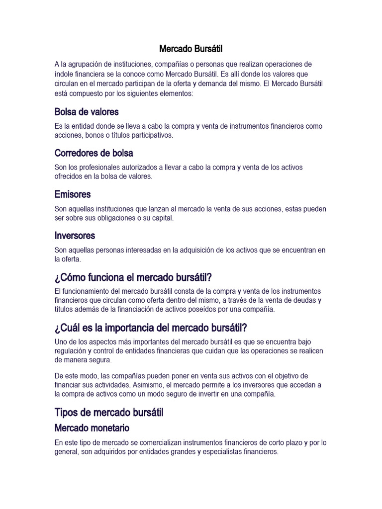 Guía Completa del Mercado Bursátil | PDF | Bolsa | Over The Counter ...