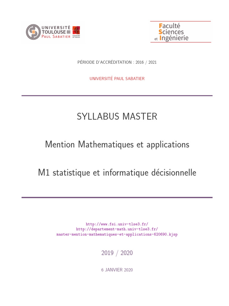 Master SID à Toulouse : Syllabus M1 | PDF | Big data | Statistiques