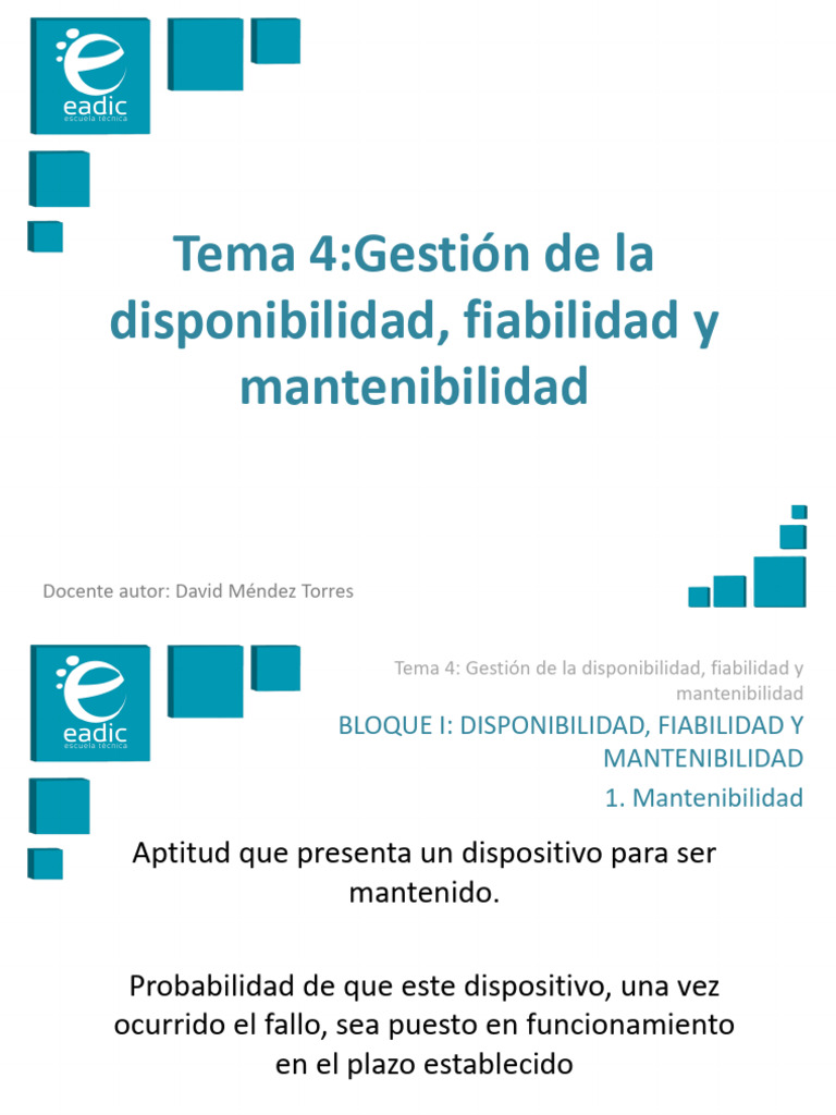 Gestión De La Disponibilidad Fiabilidad Y Mantenibilidad Pdf