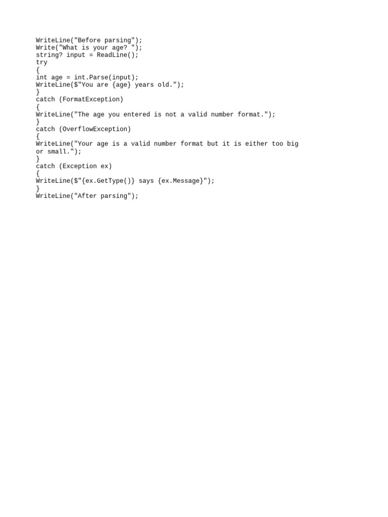 C# Age Input Parsing Example | PDF