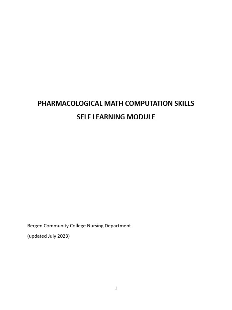 Pharmacological Math Computation Skills Revised 2023 | PDF | Tablet ...
