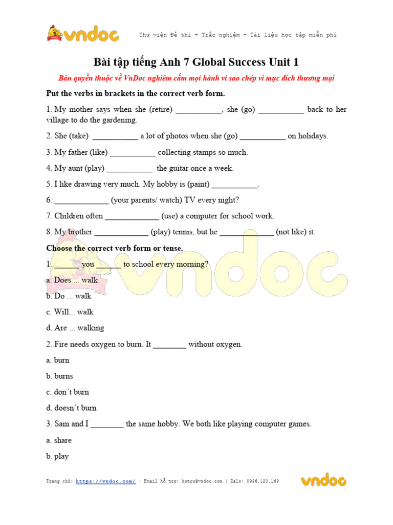 Bai Tap Tieng Anh 7 Global Success Unit 1 | PDF | Language Arts ...