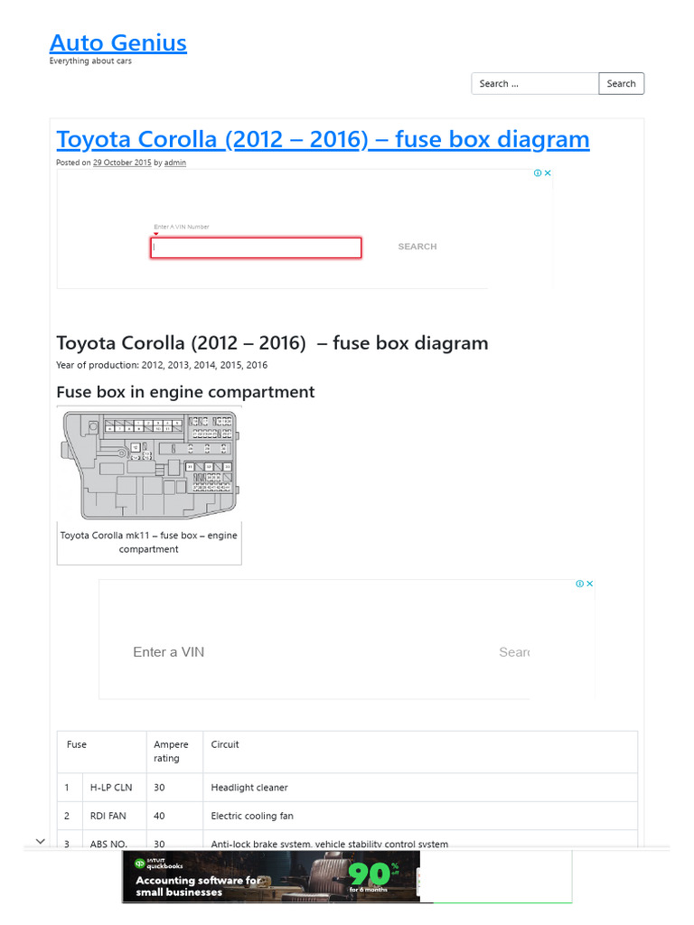 Toyota Corolla (2012 - 2016) - fuse box diagram - Auto Genius ...