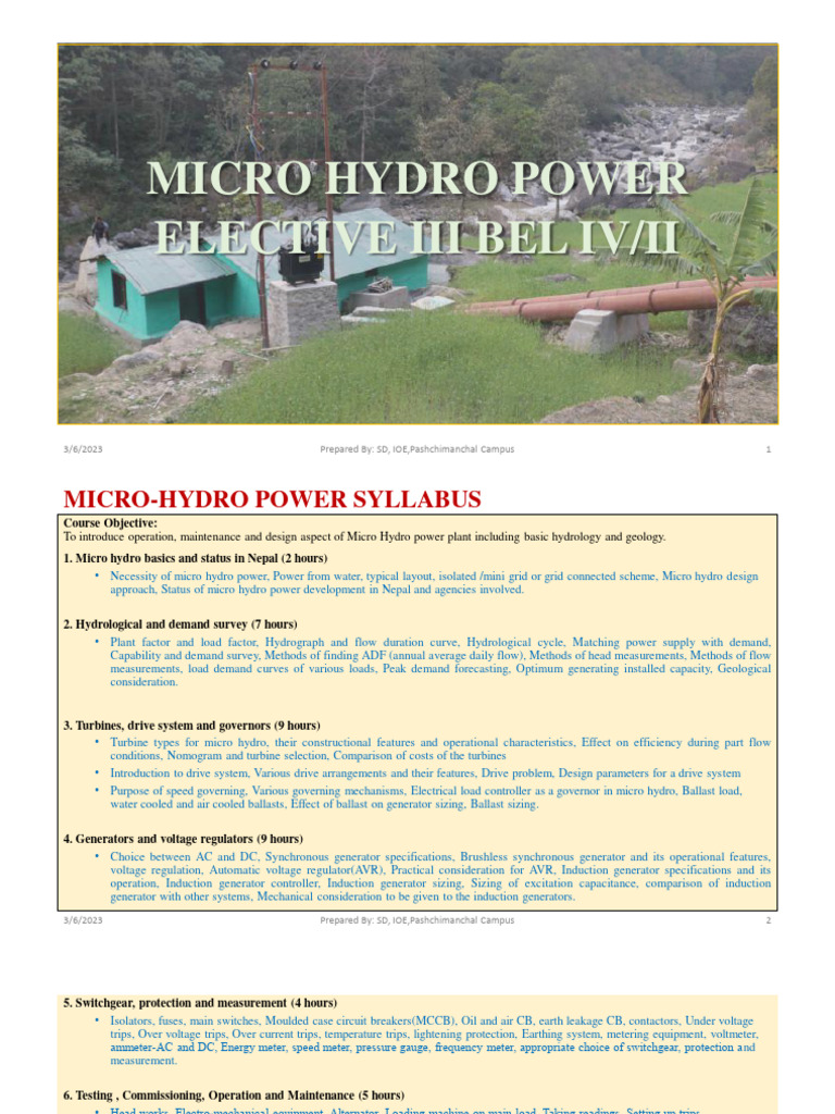 Unit 1 Basics of MHP | PDF | Hydroelectricity | Electrical Grid