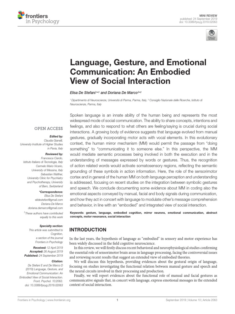 Language and Gesture in Emotional Communication | PDF | Gesture ...