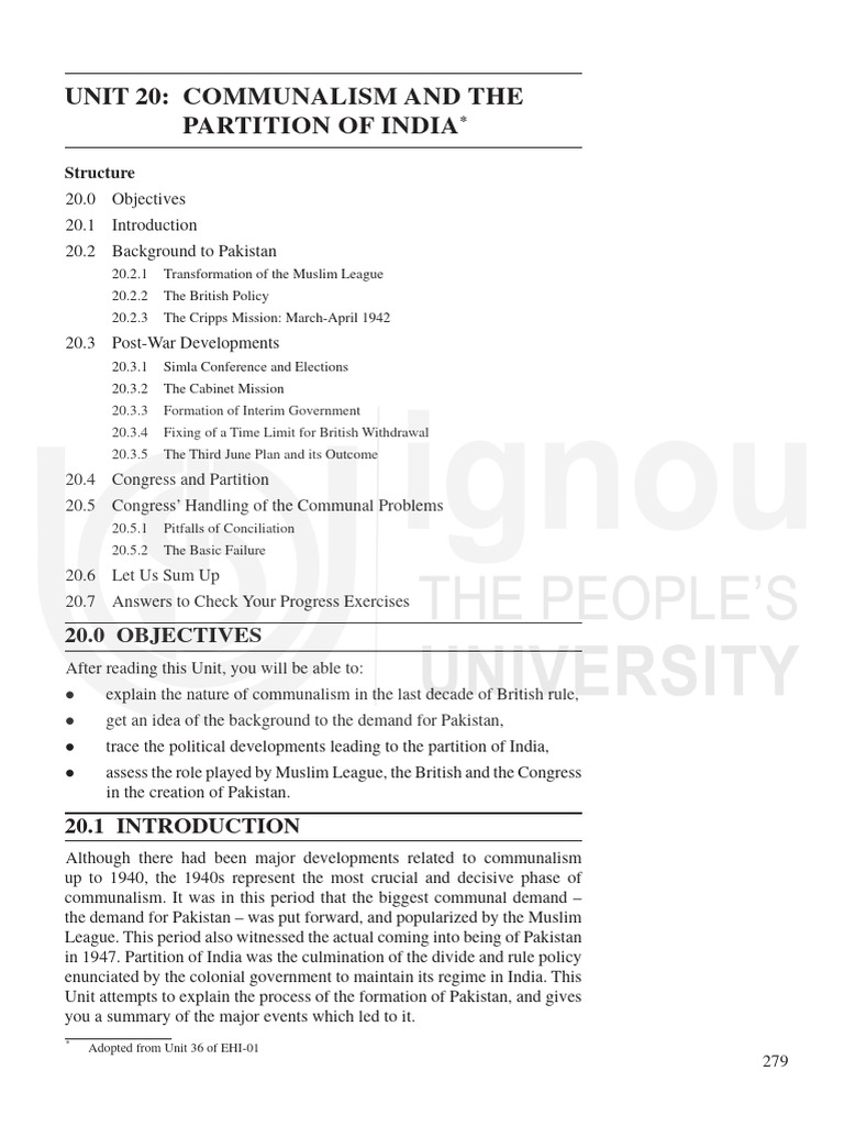 Partition Of India And Communalism 1 Pdf Partition Of India