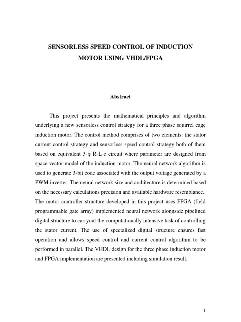 Sensor Less Speed Control of IM Using VHDL | PDF | Electric Motor ...