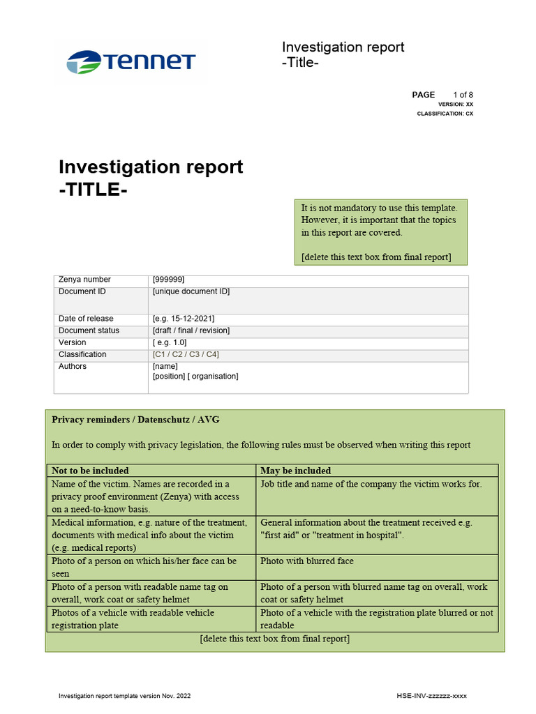 Investigation Report Template Guide | PDF