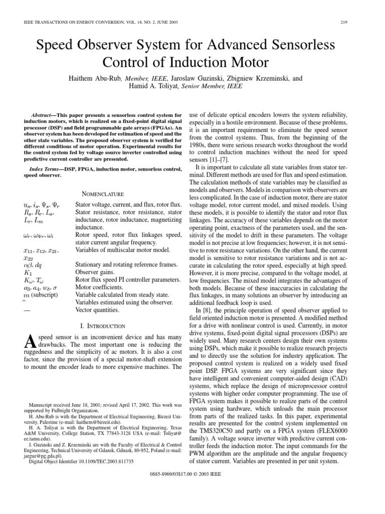Speed Observer System For Advanced Sensor Less Control of IM | PDF