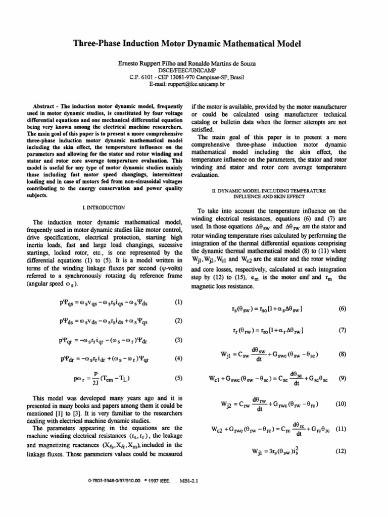 ThreePhase Induction Motor Dynamic Mathematical Model PDF Physical