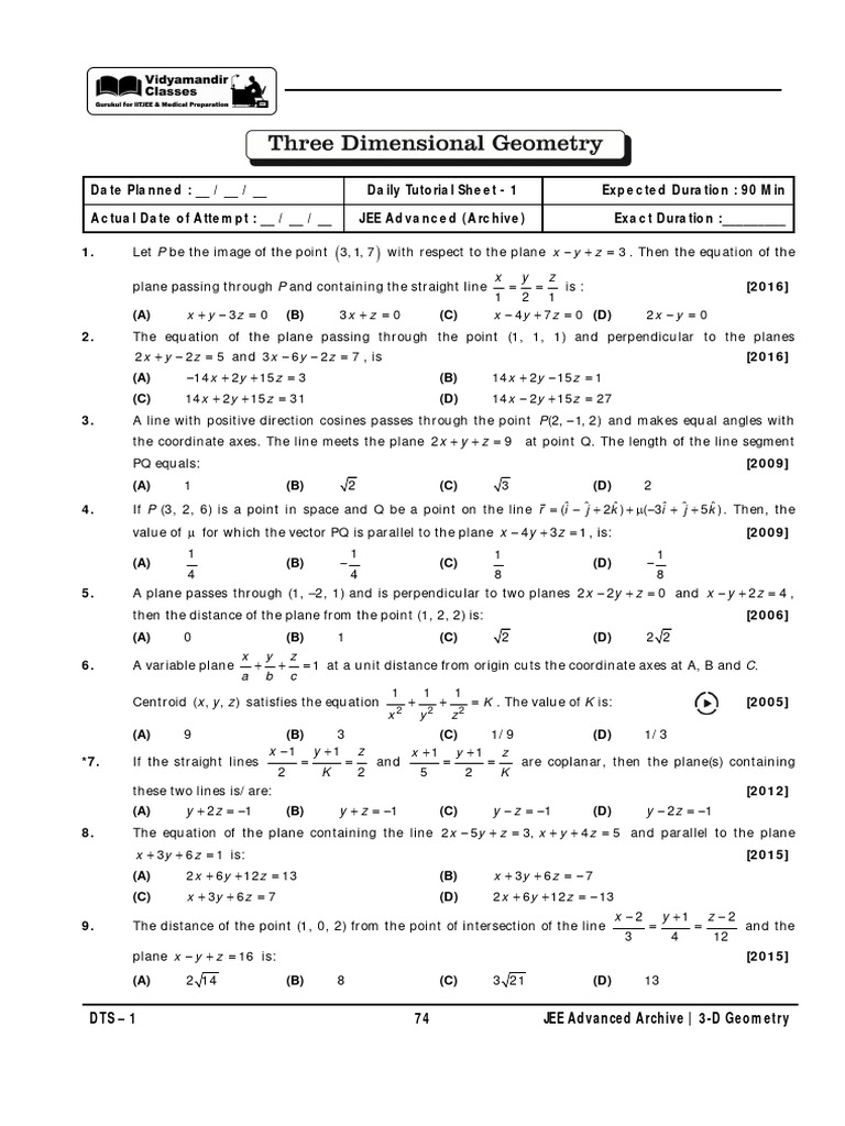 3-D Geometry-Adv (Archive) - DTS-1 | PDF | Line (Geometry) | Geometry