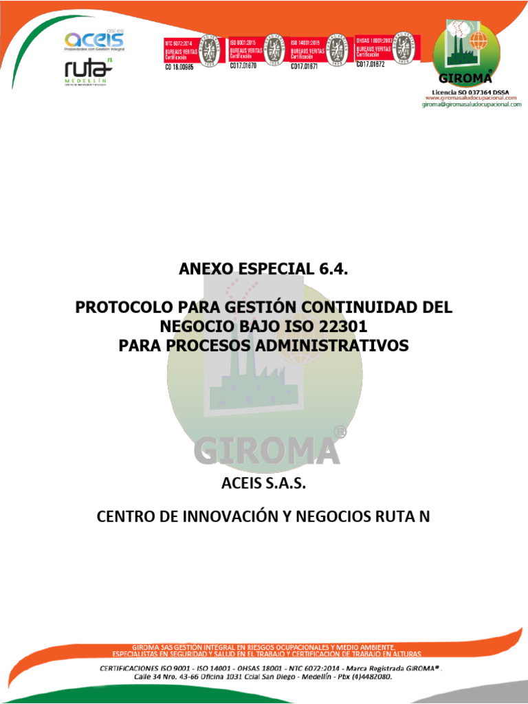 Protocolo ISO 22301 para Continuidad de Negocio | PDF | Planificación ...