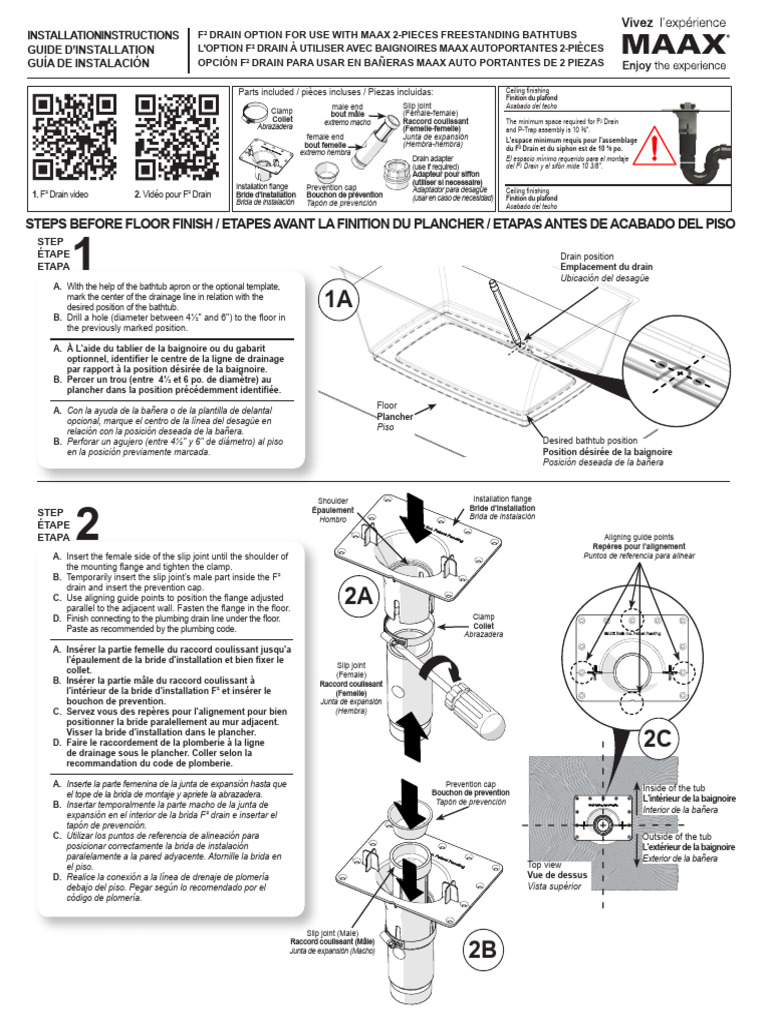 Installation du Drain F² pour Baignoire Maax | PDF | Matériaux de ...