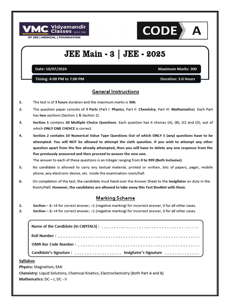 JEE Main 2025 Exam Instructions and Syllabus | PDF | Magnetic Field ...