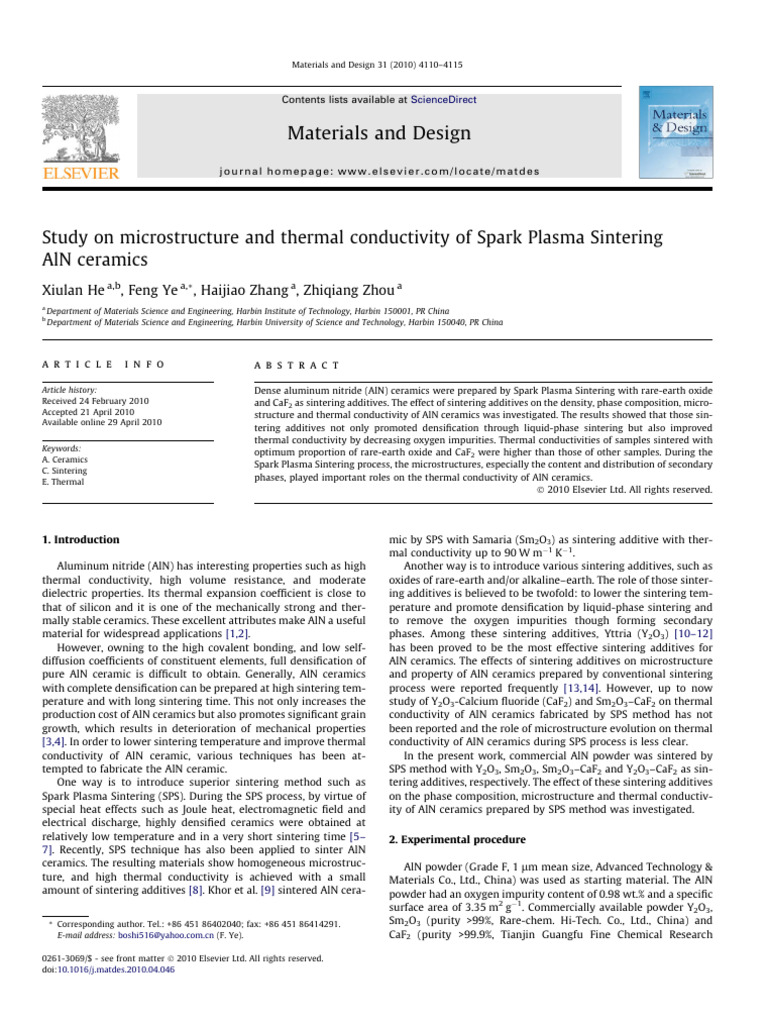 2010 - Study On Microstructure and Thermal Conductivity of Spark Plasma ...