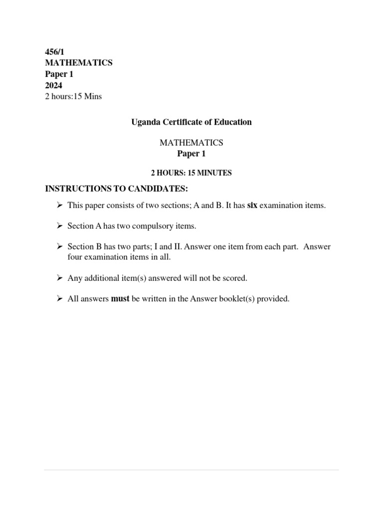 UCE Mathematics Paper 1 2024 | PDF | Money