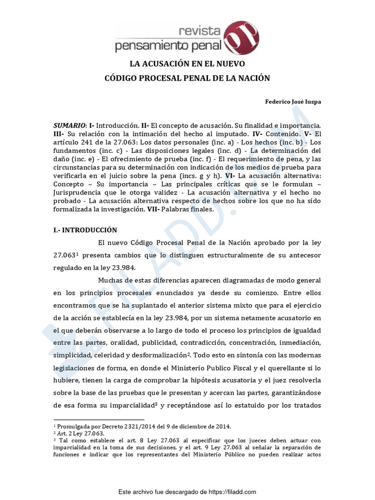 La Acusación en el Código Penal Argentino | PDF | Fiscal | Caso de ley