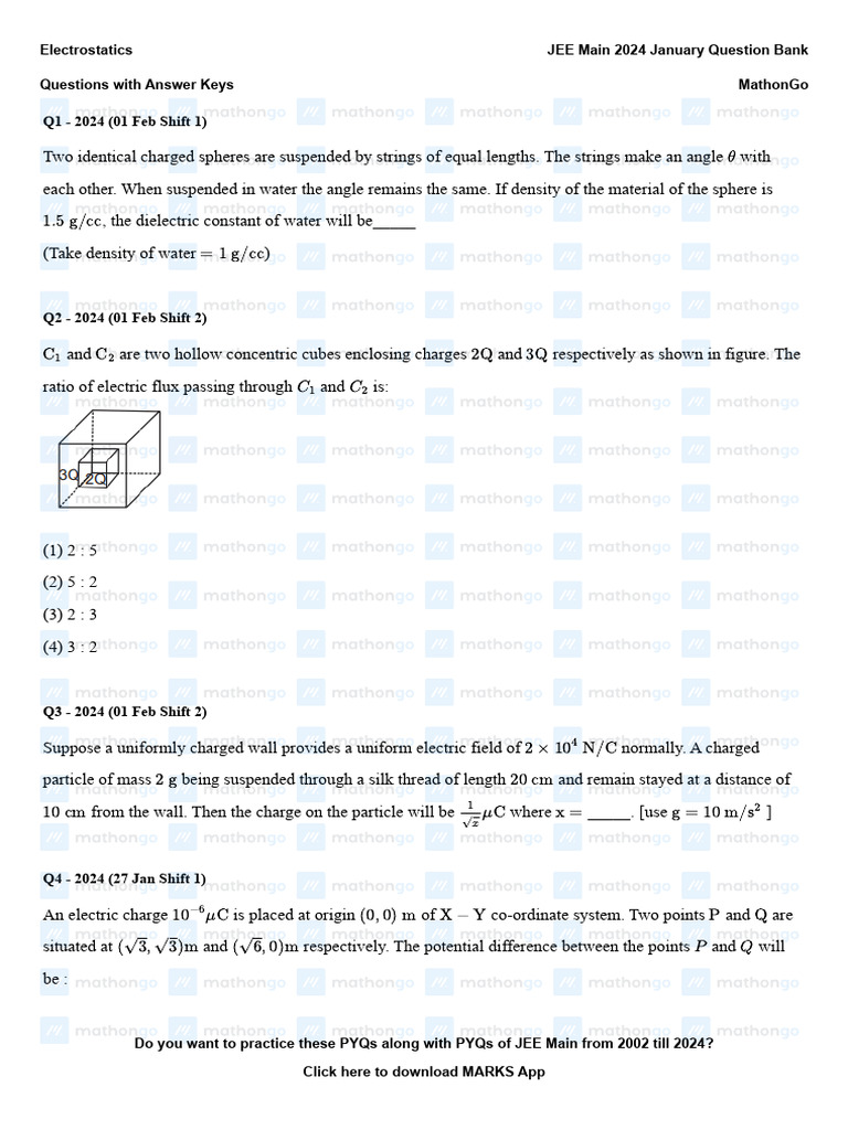 Electrostatics - JEE Main 2024 January Question Bank - MathonGo | PDF ...