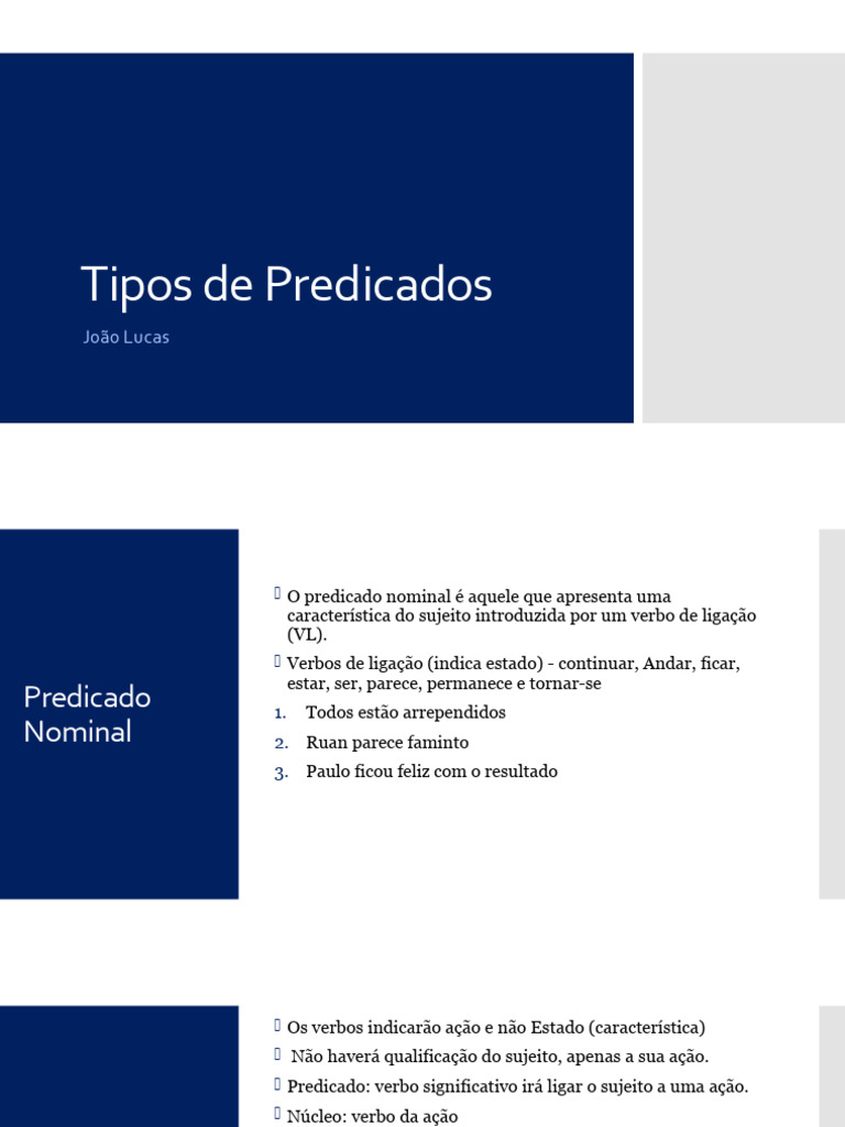 Tipos de Predicados e Sujeitos na Gramática | PDF | Assunto (gramática ...